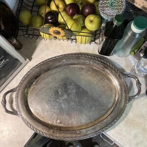 Antique WM Rogers Oval Silver Butler Serving Tray w/Handles 24”X15.5 platter